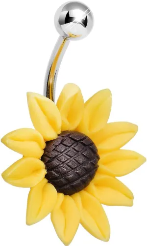 Body Candy Stunning Sunflower Belly Ring 14 Gauge