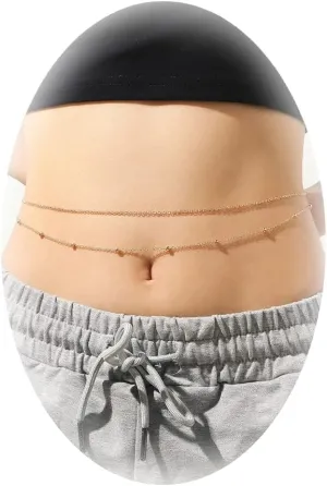 Body Chain Jewelry Layered Beaded Waist Chain for Teen Girls Silver Gold Belly Chain Jewelry for Women Sexy Trendy Beach Accessories (Gold)