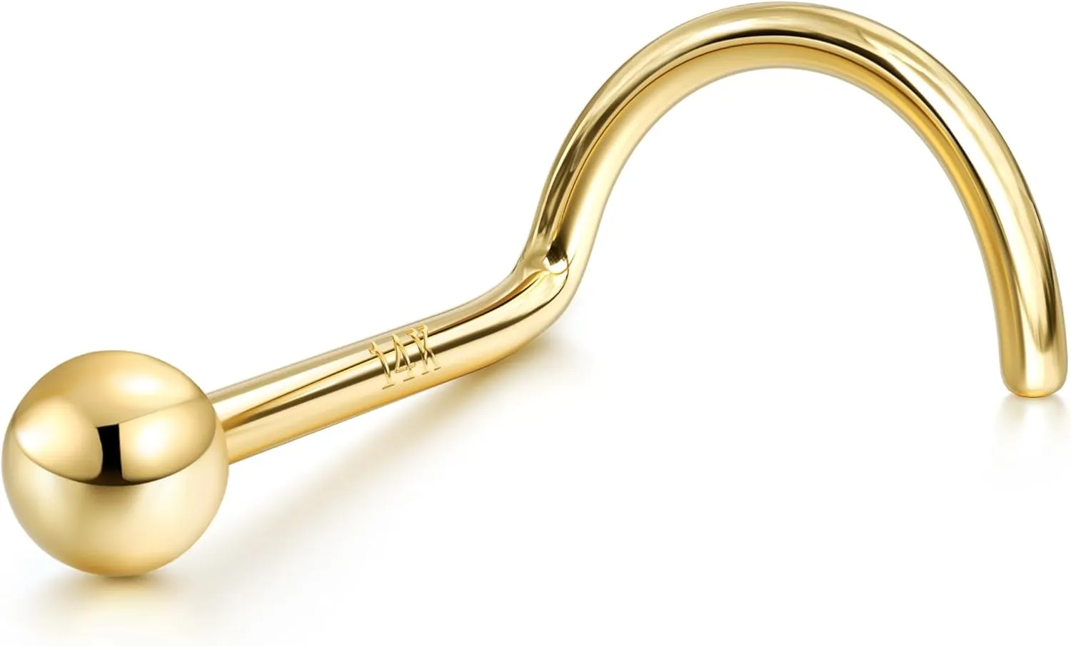 BodyBonita 14K Solid Gold Nose Rings - Twist/Bone Style Nose Stud 18G 20G Screw Shaped CZ Post Hypoallergenic Piercing Jewelry Rings for Women Men 3 mm/2 mm/1.5 mm Cubic Zirconia 7 mm Bar Length