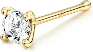 BodyBonita 14K Solid Gold Nose Rings - Twist/Bone Style Nose Stud 18G 20G Screw Shaped CZ Post Hypoallergenic Piercing Jewelry Rings for Women Men 3 mm/2 mm/1.5 mm Cubic Zirconia 7 mm Bar Length