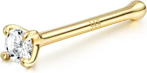 BodyBonita 14K Solid Gold Nose Rings - Twist/Bone Style Nose Stud 18G 20G Screw Shaped CZ Post Hypoallergenic Piercing Jewelry Rings for Women Men 3 mm/2 mm/1.5 mm Cubic Zirconia 7 mm Bar Length