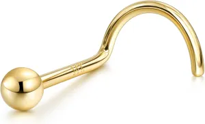 BodyBonita 14K Solid Gold Nose Rings - Twist/Bone Style Nose Stud 18G 20G Screw Shaped CZ Post Hypoallergenic Piercing Jewelry Rings for Women Men 3 mm/2 mm/1.5 mm Cubic Zirconia 7 mm Bar Length