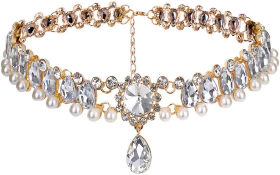 Bohemia Rhinestone Crystal Necklace Pearl Choker Wedding Jewelry Bridal Diamond Pendant for Women