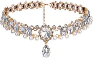 Bohemia Rhinestone Crystal Necklace Pearl Choker Wedding Jewelry Bridal Diamond Pendant for Women