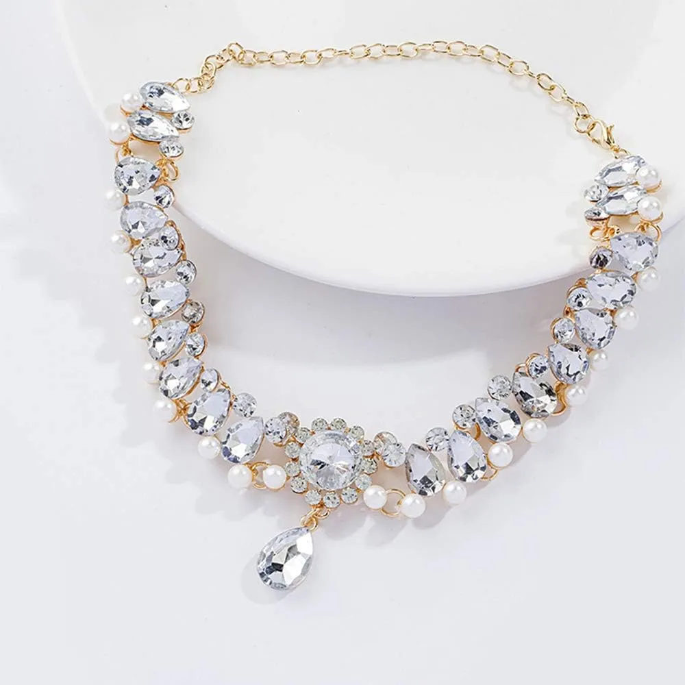 Bohemia Rhinestone Crystal Necklace Pearl Choker Wedding Jewelry Bridal Diamond Pendant for Women