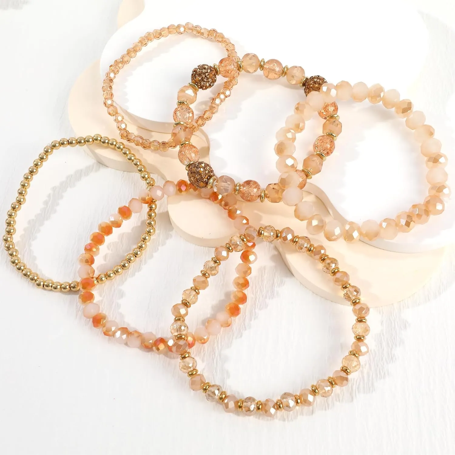 Bohemian Beaded Bracelets for Women Stackable Glass Beads Stretch Bracelets Boho Multilayered Disco Ball Faceted Crystal Beads Bracelet Set Handmade Trendy Jewelry Gift for Women