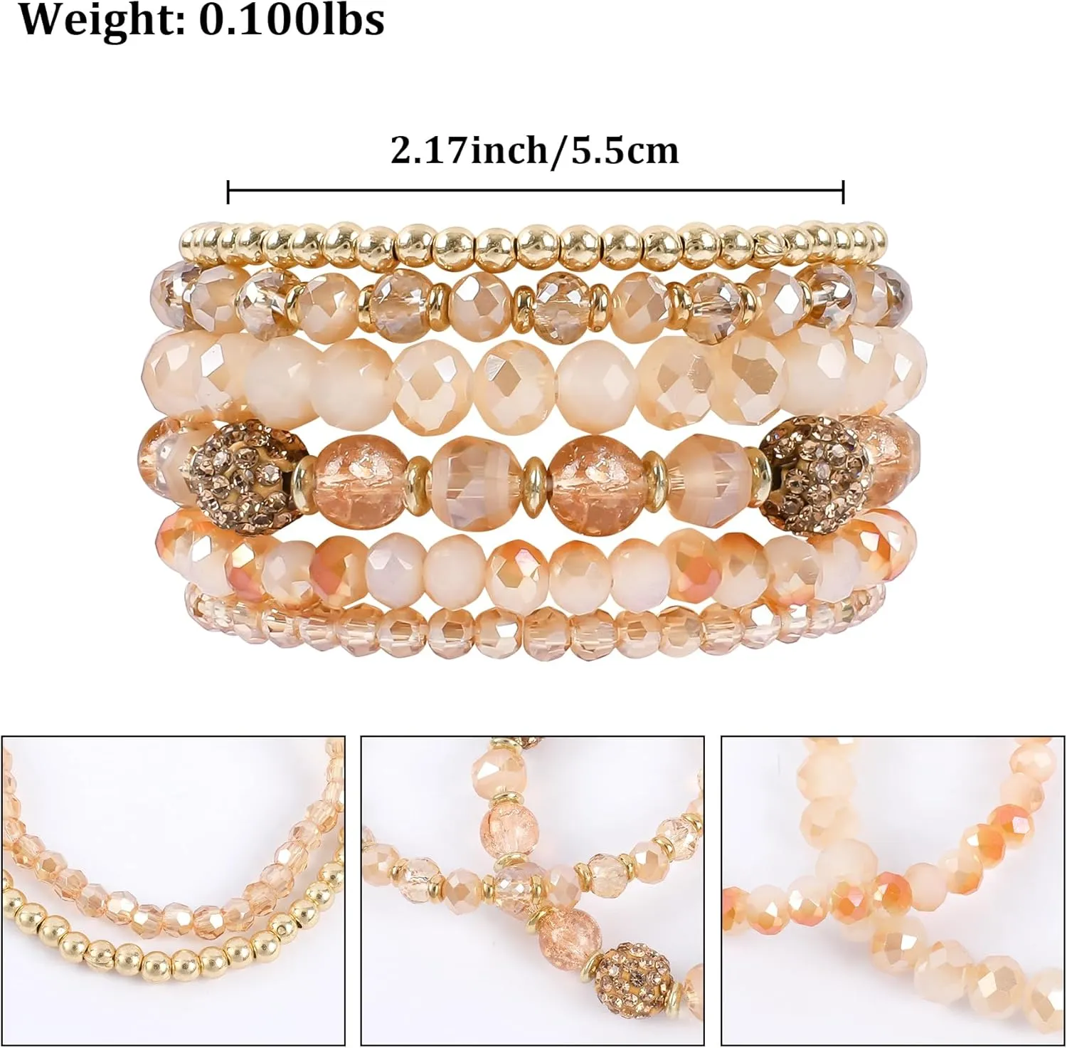 Bohemian Beaded Bracelets for Women Stackable Glass Beads Stretch Bracelets Boho Multilayered Disco Ball Faceted Crystal Beads Bracelet Set Handmade Trendy Jewelry Gift for Women