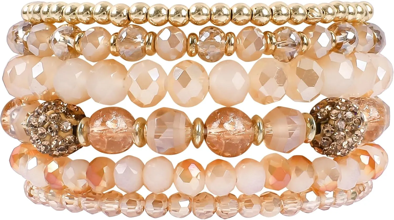 Bohemian Beaded Bracelets for Women Stackable Glass Beads Stretch Bracelets Boho Multilayered Disco Ball Faceted Crystal Beads Bracelet Set Handmade Trendy Jewelry Gift for Women