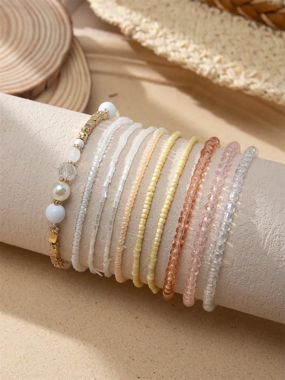 Bohemian Beaded Bracelets Multilayer Stackable Beads Wrap Bracelet Stretch Crystal Bead Bracelet for Women Teen Girls Christmas Gift Jewelry