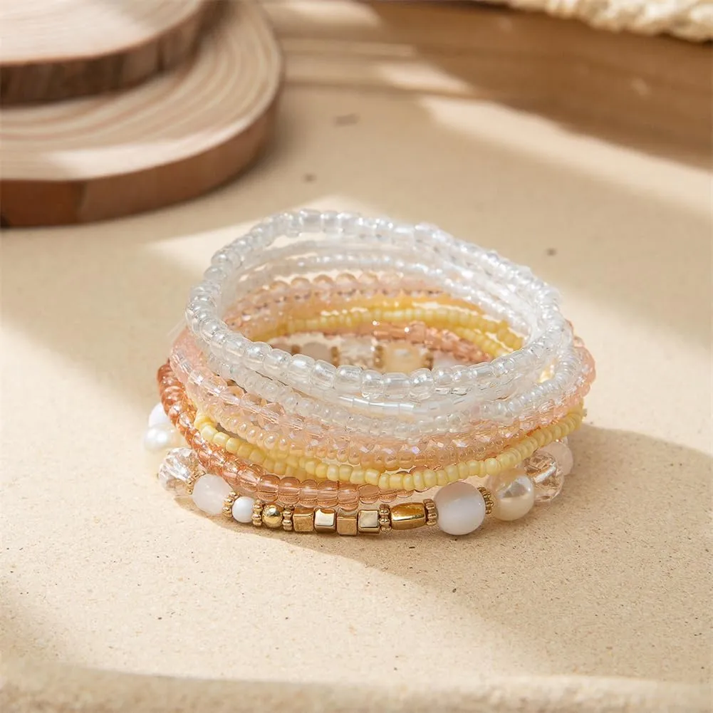 Bohemian Beaded Bracelets Multilayer Stackable Beads Wrap Bracelet Stretch Crystal Bead Bracelet for Women Teen Girls Christmas Gift Jewelry