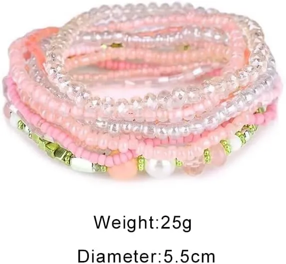 Bohemian Beaded Bracelets Multilayer Stackable Beads Wrap Bracelet Stretch Crystal Bead Bracelet for Women Teen Girls Christmas Gift Jewelry