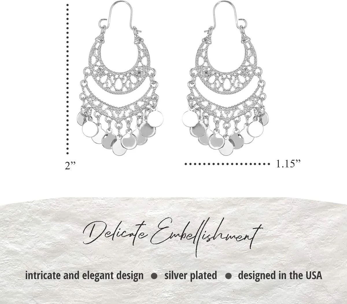 Bohemian Boho Chandelier Dangle Drop Earrings for Women  Lightweight Filigree Gypsy Coin Disc Tassel Charm Hoops  included Gift Box