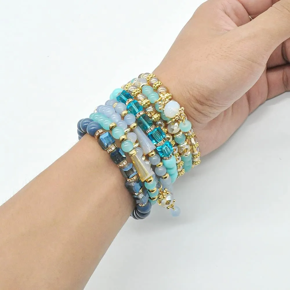 Bohemian Bracelet Sets for Women - 6 Sets Stackable Stretch Bracelets Multi-color Boho Jewelry for Women Hippie Bracelets Dainty Jewelry
