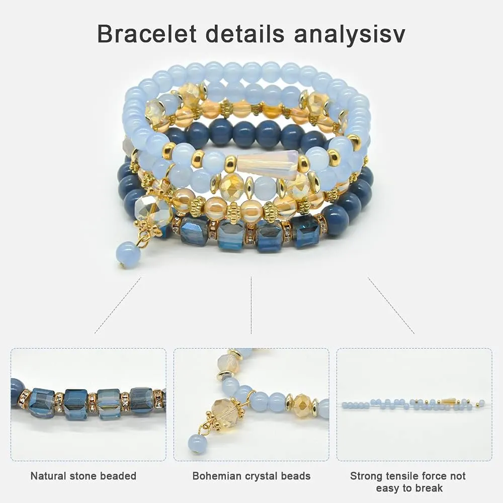 Bohemian Bracelet Sets for Women - 6 Sets Stackable Stretch Bracelets Multi-color Boho Jewelry for Women Hippie Bracelets Dainty Jewelry