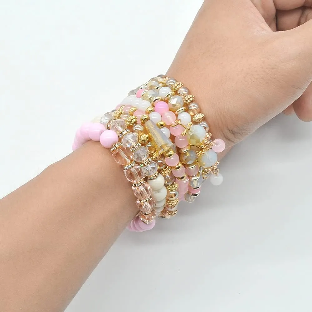 Bohemian Bracelet Sets for Women - 6 Sets Stackable Stretch Bracelets Multi-color Boho Jewelry for Women Hippie Bracelets Dainty Jewelry