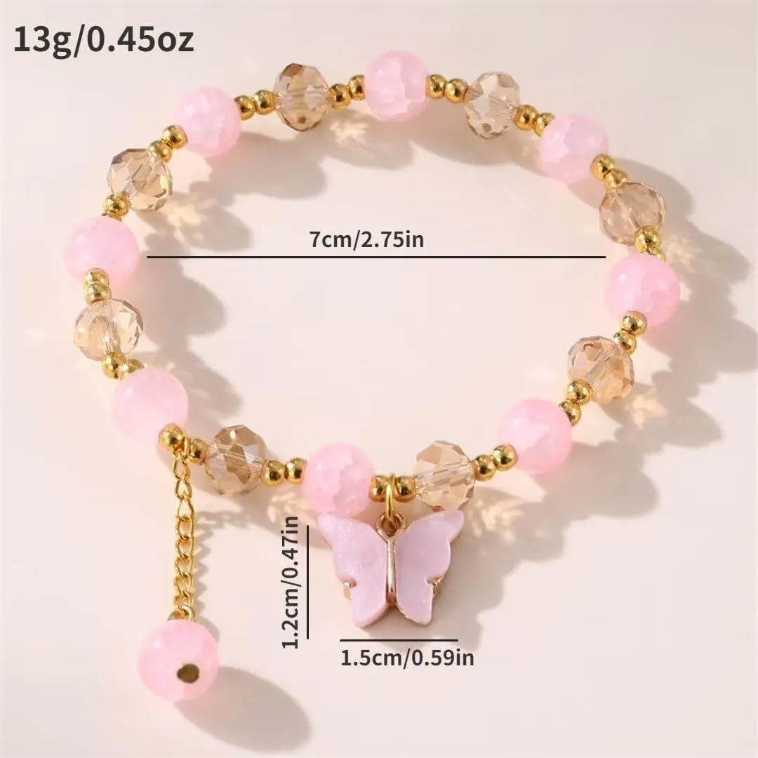Bohemian Colorful Crystal Butterfly Bracelet for Women Cute Charm Crystal Beaded Stretch Bracelet Sweet Friendship Jewelry Summer