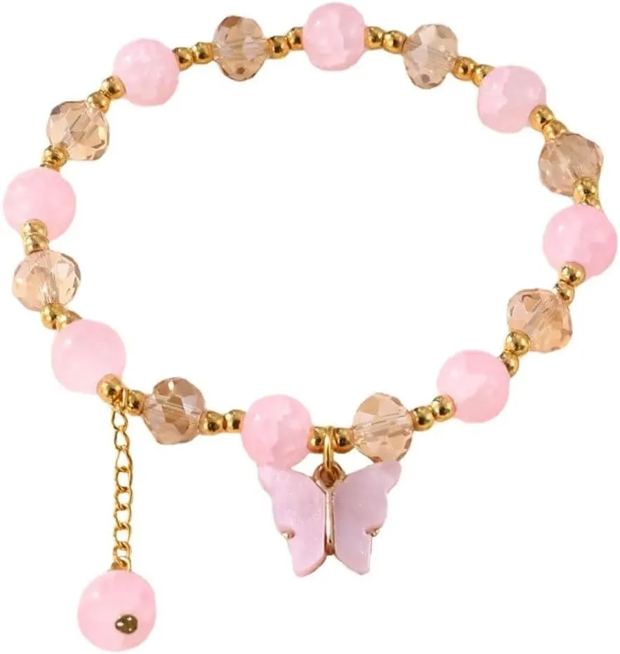 Bohemian Colorful Crystal Butterfly Bracelet for Women Cute Charm Crystal Beaded Stretch Bracelet Sweet Friendship Jewelry Summer