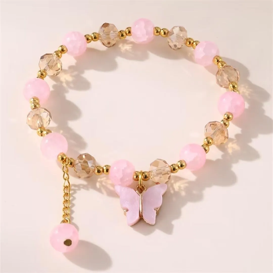 Bohemian Colorful Crystal Butterfly Bracelet for Women Cute Charm Crystal Beaded Stretch Bracelet Sweet Friendship Jewelry Summer