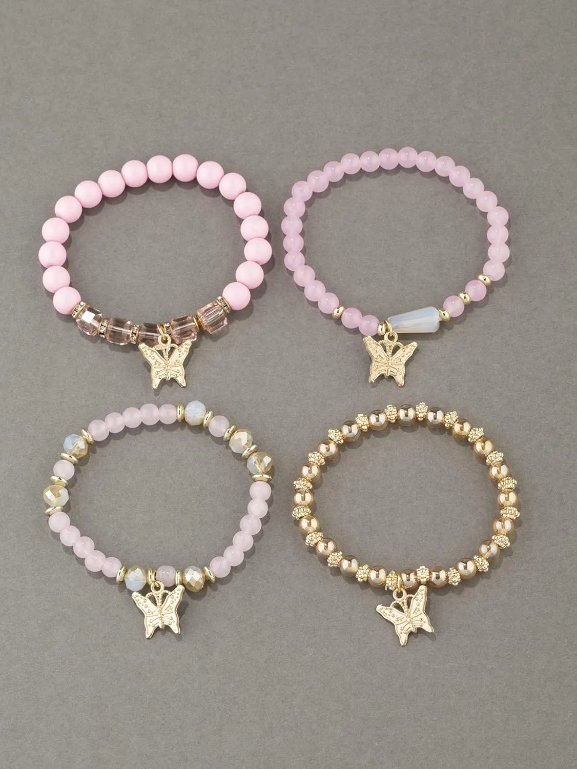 Bohemian Crystal Beaded Butterfly Pendant Bracelets Set Gold Beaded Stackable Stretch Bracelet Handmade Multilayer Colorful Charm Jewelry