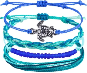 Bohemian Handmade Waterproof Colorful String Ocean Surfer Beaded Sunflower Turtle Adjustable Braided Rope Summer Beach Friendship Boho Bracelets Jewelry for Women