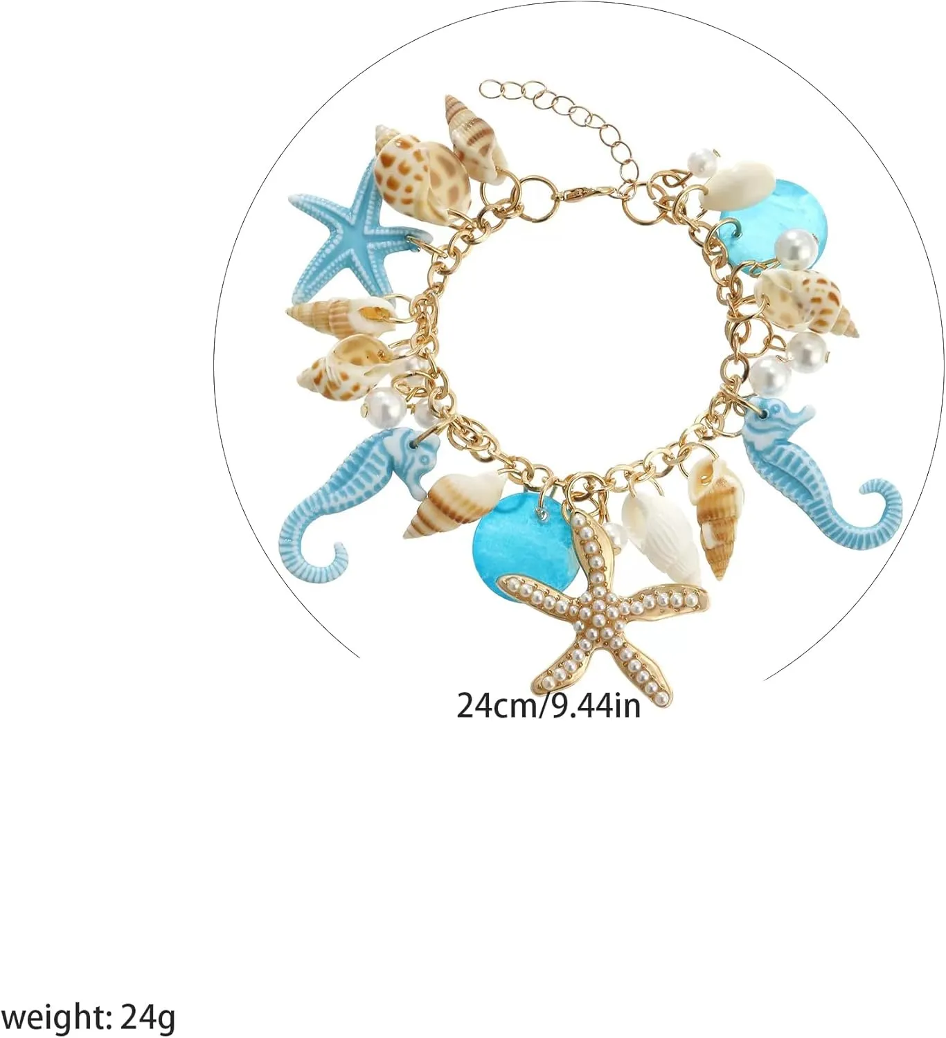 Bohemian Style Conch Starfish Seahorse Shell Pearl Bracelet Ocean Theme Beach Jewelry for Women Adjustable Bangle