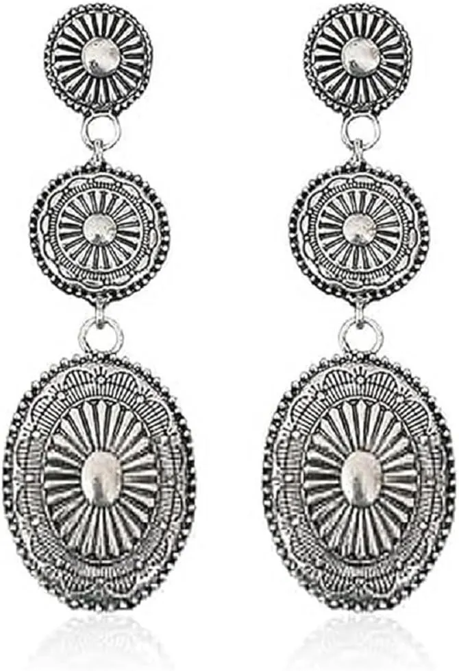Bohemian Western Vintage Earrings Oval Turquoise Geometry Dangle Earring Country Concert Outfits Jewelry Gift for Women