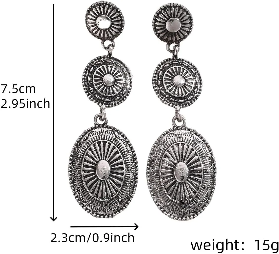 Bohemian Western Vintage Earrings Oval Turquoise Geometry Dangle Earring Country Concert Outfits Jewelry Gift for Women