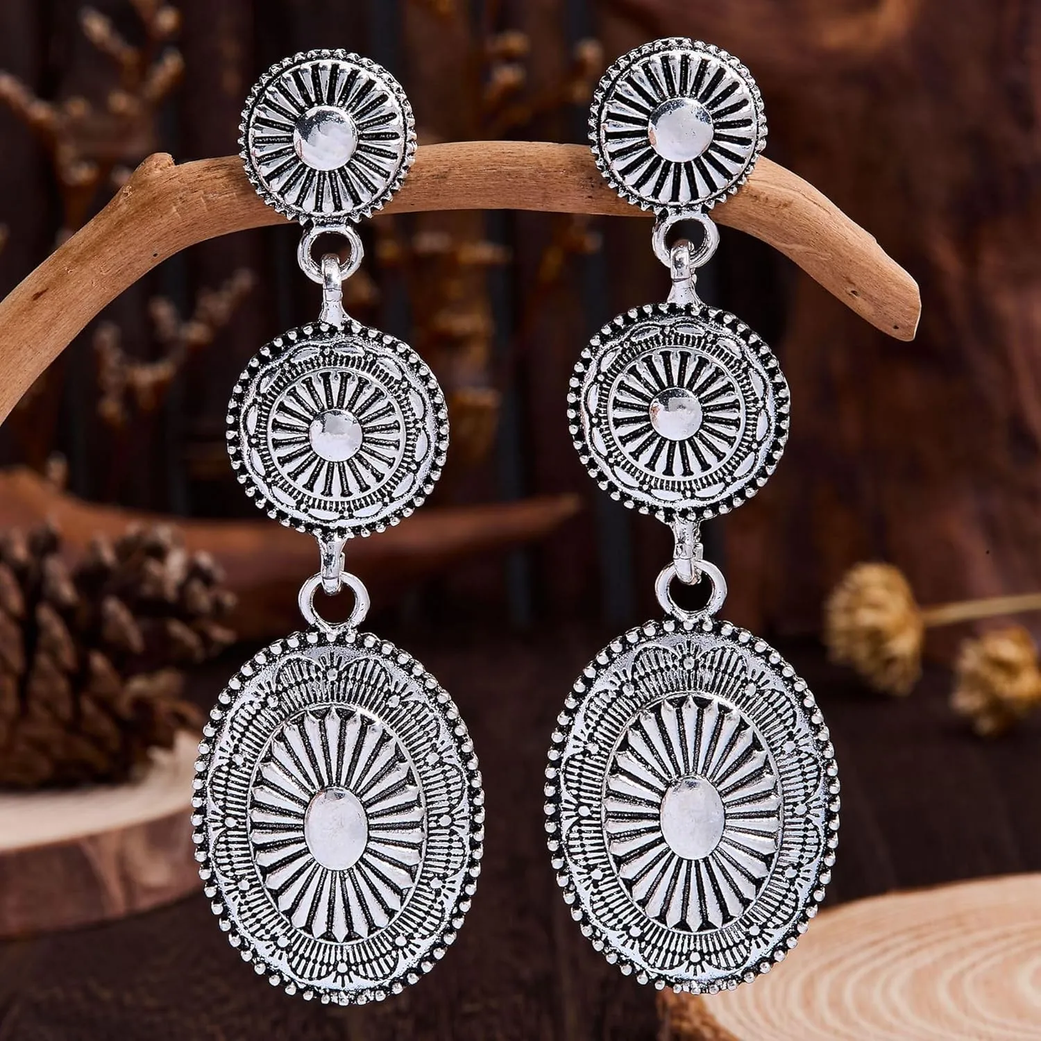 Bohemian Western Vintage Earrings Oval Turquoise Geometry Dangle Earring Country Concert Outfits Jewelry Gift for Women