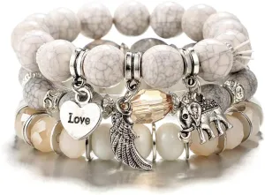 Boho Bead Stackable Bracelets for Women - Vintage Multi Layer Colorful Beads Bracelets Bohemian Anklets Charm Birthstone Yoga Chain Stretch Beach Bangle (White Elephant Bracelet)
