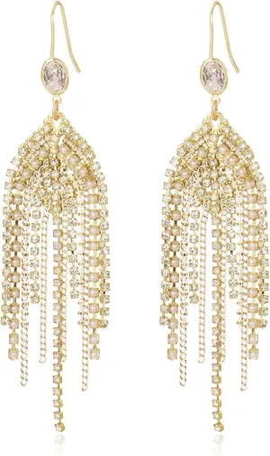Boho Chandelier Fringe Drop Dangle Earrings For Women,Long Rhinestone Formal Country Concert Bohemian CZ Crystal Chain Jewelry Tassel Earrings For Wedding Bride Bridesmaid Party Prom