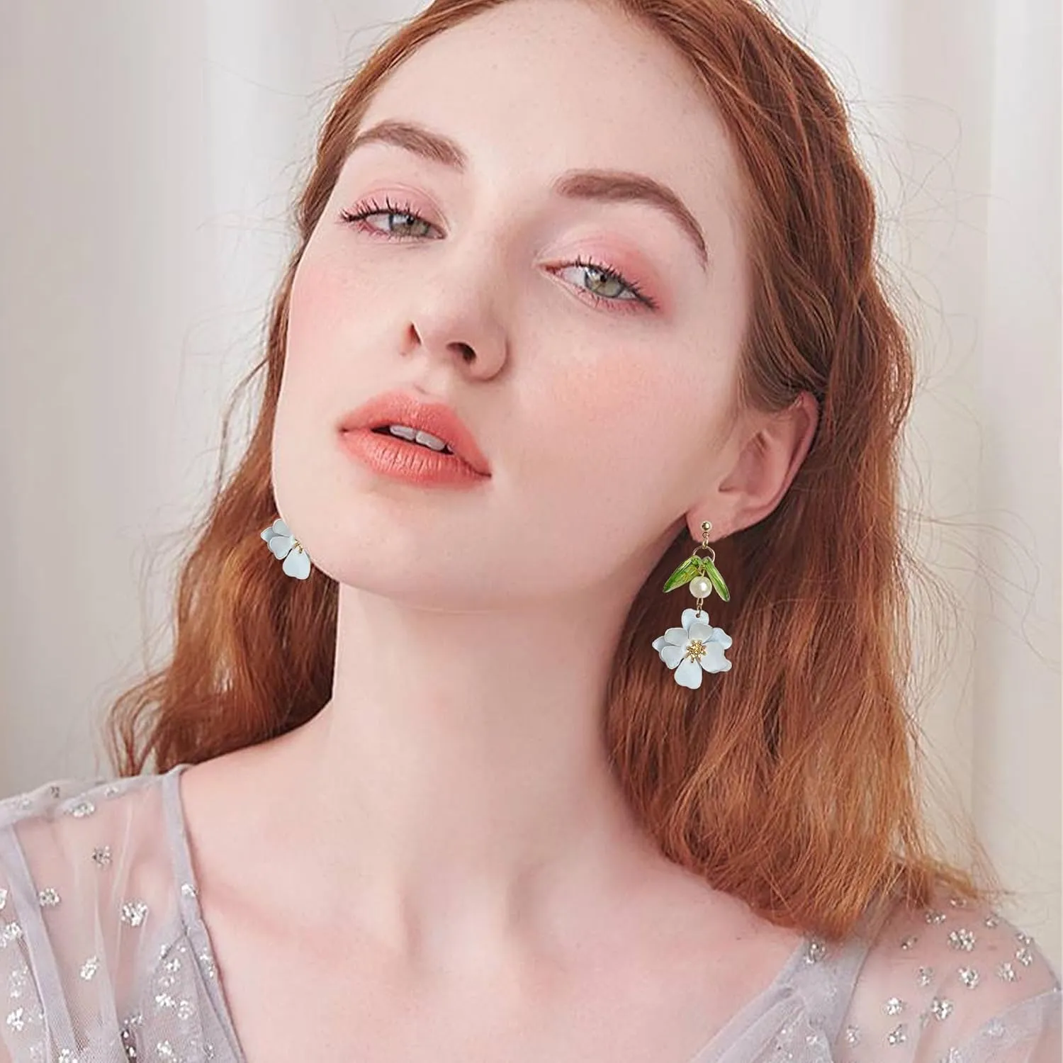 Boho Flower Dangle Earrings for Women Cute Pearl Leaf Sakura Leaf Fairy Statement Summer Seaside Idyllic Holiday Earrings