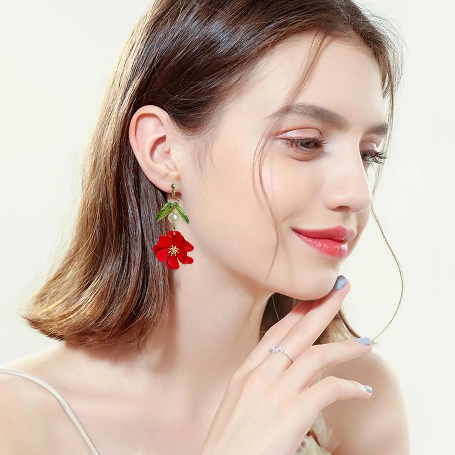 Boho Flower Dangle Earrings for Women Cute Pearl Leaf Sakura Leaf Fairy Statement Summer Seaside Idyllic Holiday Earrings