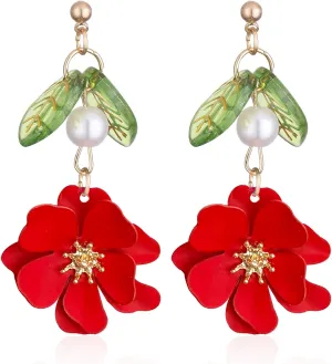 Boho Flower Dangle Earrings for Women Cute Pearl Leaf Sakura Leaf Fairy Statement Summer Seaside Idyllic Holiday Earrings