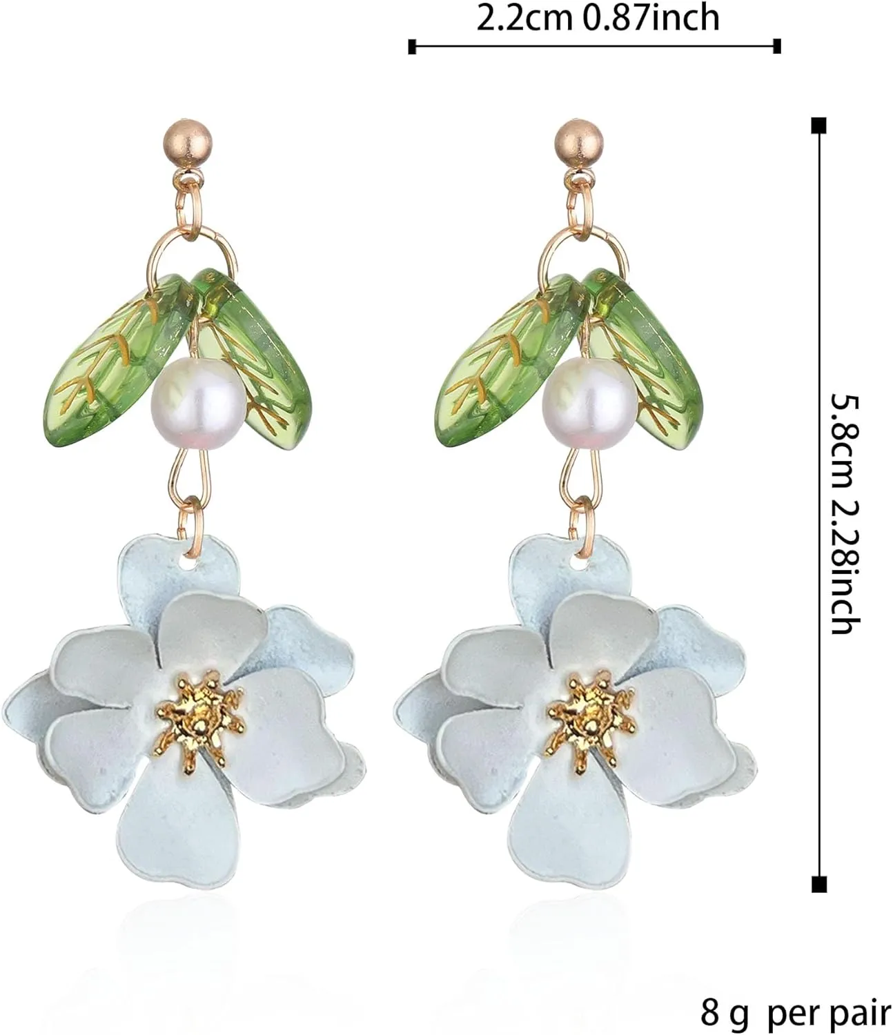 Boho Flower Dangle Earrings for Women Cute Pearl Leaf Sakura Leaf Fairy Statement Summer Seaside Idyllic Holiday Earrings