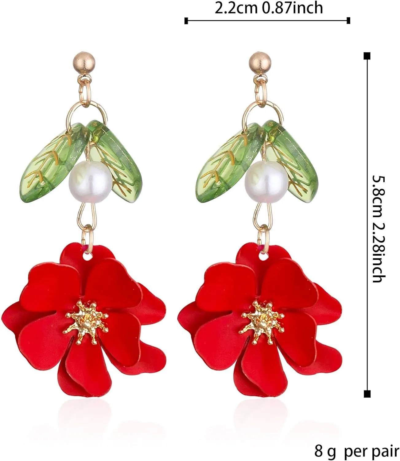 Boho Flower Dangle Earrings for Women Cute Pearl Leaf Sakura Leaf Fairy Statement Summer Seaside Idyllic Holiday Earrings