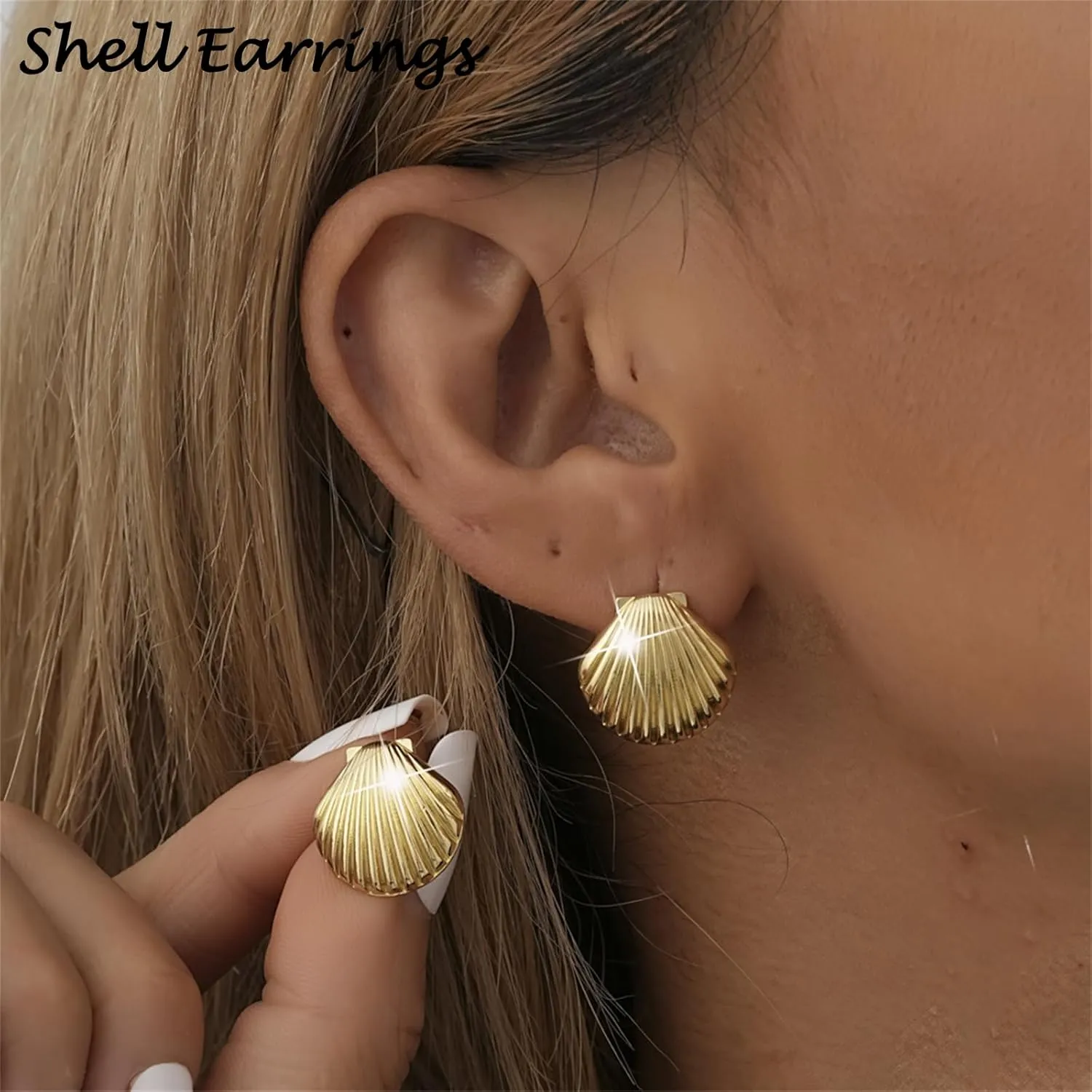 Boho Gold Ocean Stud Earrings for Women,14K Gold Plated Starfish Shell Conch Earrings Trendy Sea Snail Stud Earrings Hypoallergenic Statement Beach Jewelry