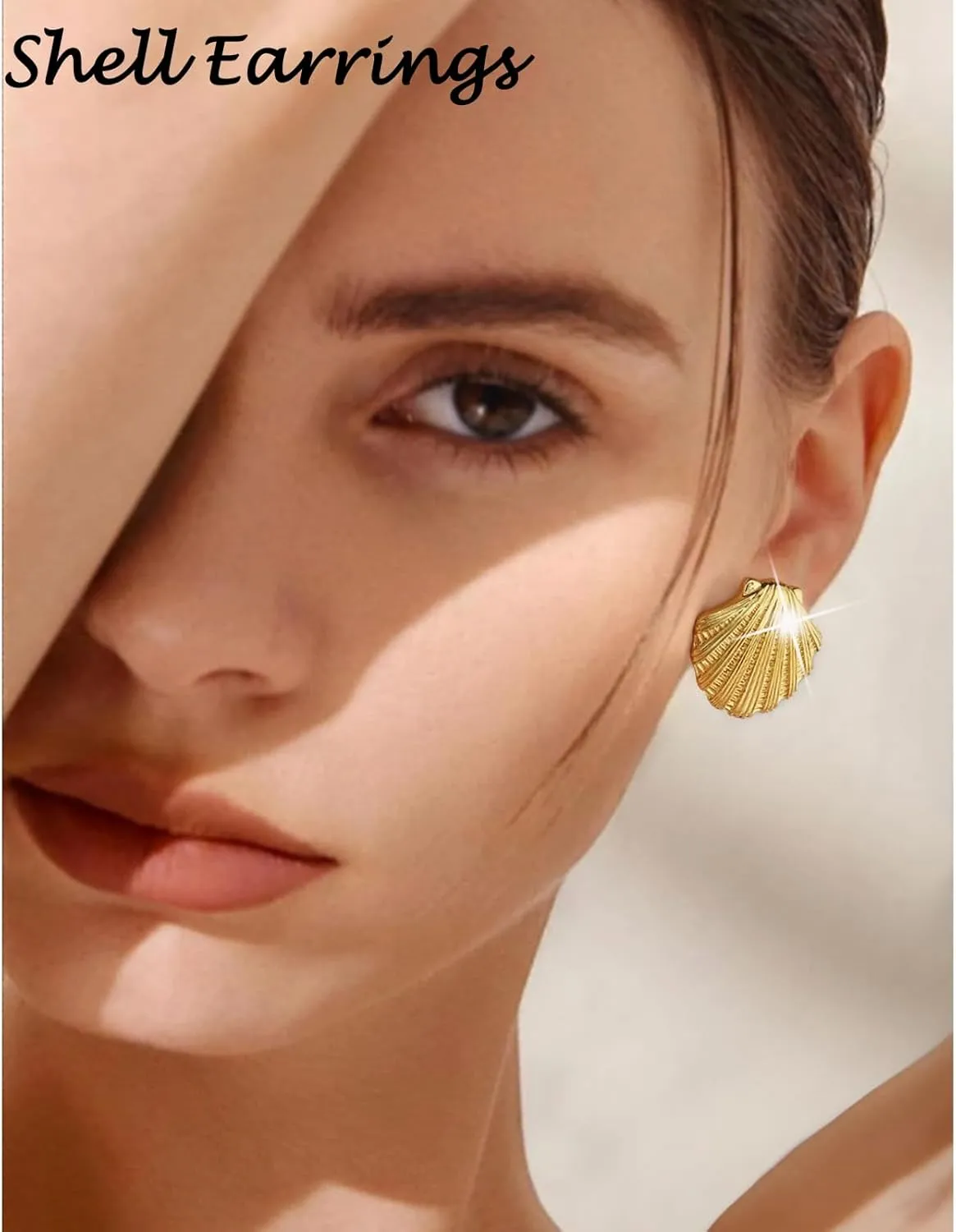 Boho Gold Ocean Stud Earrings for Women,14K Gold Plated Starfish Shell Conch Earrings Trendy Sea Snail Stud Earrings Hypoallergenic Statement Beach Jewelry
