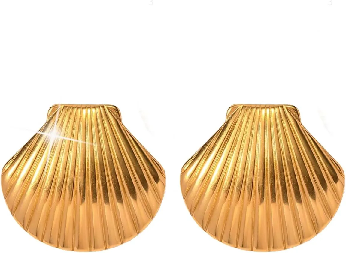 Boho Gold Ocean Stud Earrings for Women,14K Gold Plated Starfish Shell Conch Earrings Trendy Sea Snail Stud Earrings Hypoallergenic Statement Beach Jewelry