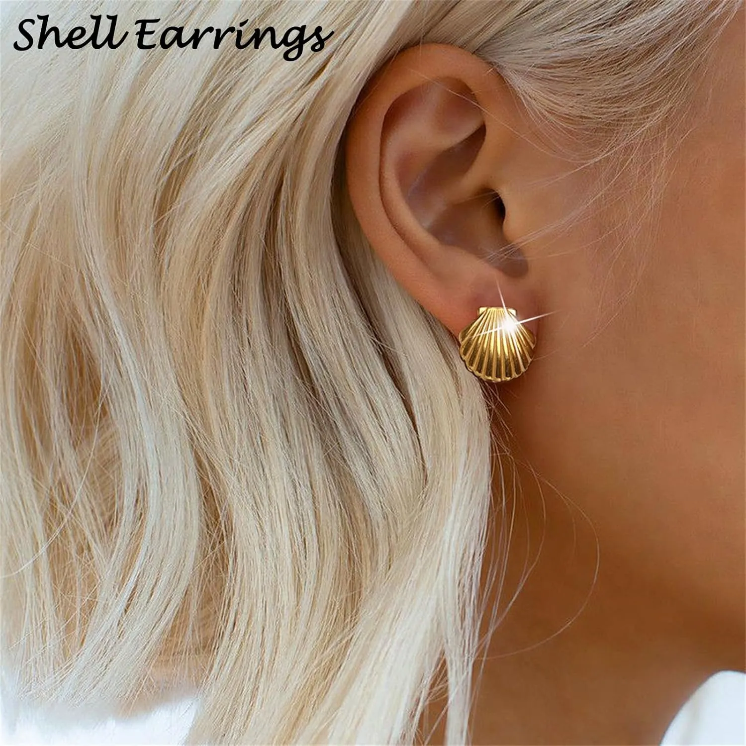 Boho Gold Ocean Stud Earrings for Women,14K Gold Plated Starfish Shell Conch Earrings Trendy Sea Snail Stud Earrings Hypoallergenic Statement Beach Jewelry
