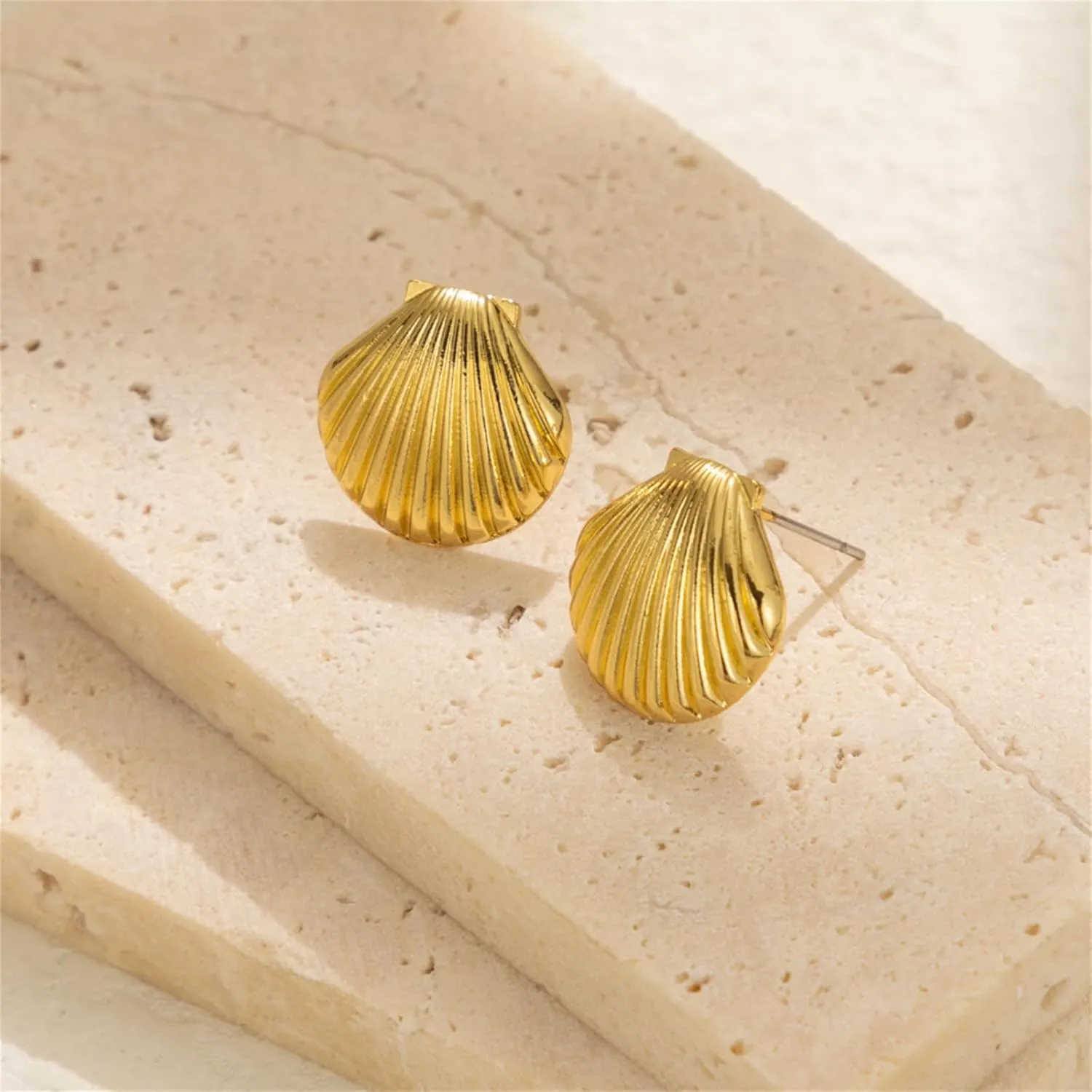 Boho Gold Ocean Stud Earrings for Women,14K Gold Plated Starfish Shell Conch Earrings Trendy Sea Snail Stud Earrings Hypoallergenic Statement Beach Jewelry