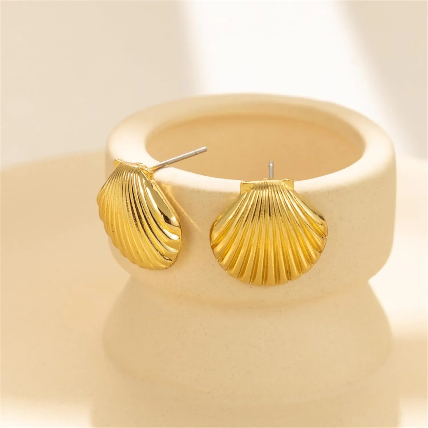 Boho Gold Ocean Stud Earrings for Women,14K Gold Plated Starfish Shell Conch Earrings Trendy Sea Snail Stud Earrings Hypoallergenic Statement Beach Jewelry