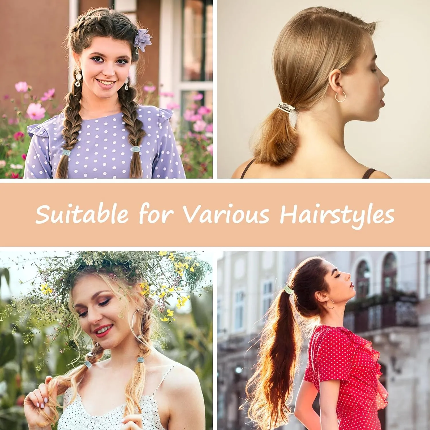 Boho Hair Ties with Beads, 25 PCS 5 Styles Cute Elastic Hair Bands for Thick or Thin Hair, No Damage Hair Tie Bracelets in Blue for Girls and Women
