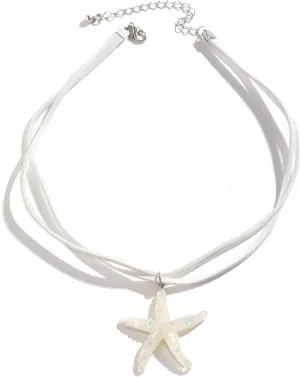 Boho Layered White Starfish Pendant Necklace for Women Bule Velvet Starfish Necklace Summer Beach Necklaces Jewelry
