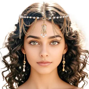 Boho Sequin Head Chain, Gold Prom Headpiece Hair Chains, Festival Costume Headband for Women (Pearls)