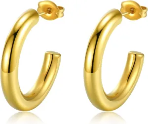 Bold Curve Hoops Earrings by Kylie Yang - 14k Gold-Plated, 304 Stainless Steel, Hypoallergenic, Classic C Shape, Minimalist Design