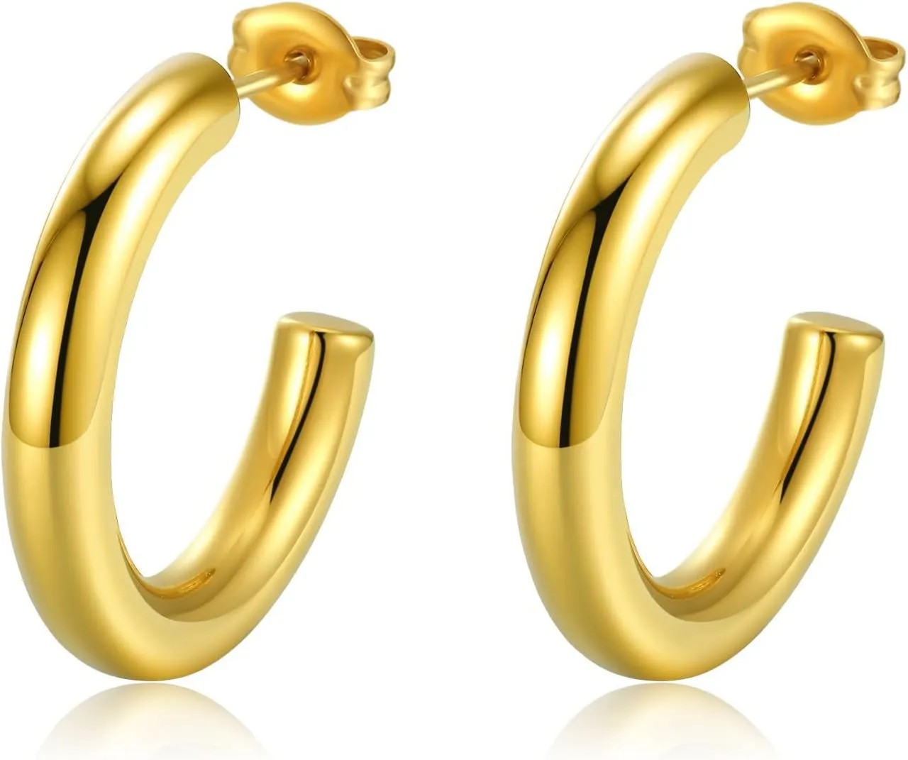 Bold Curve Hoops Earrings by Kylie Yang - 14k Gold-Plated, 304 Stainless Steel, Hypoallergenic, Classic C Shape, Minimalist Design