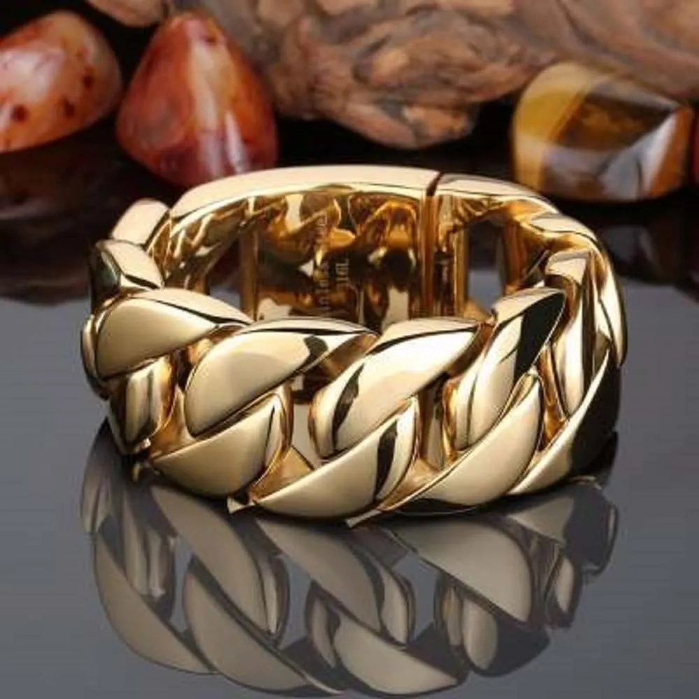 Bold Masculine Heavy Silver/18k Gold Plated 316L Stainless Steel Huge 31mm Wide Cuban Link Bracelet for Men