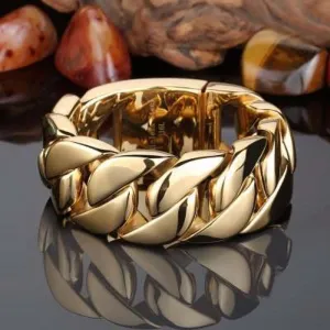 Bold Masculine Heavy Silver/18k Gold Plated 316L Stainless Steel Huge 31mm Wide Cuban Link Bracelet for Men