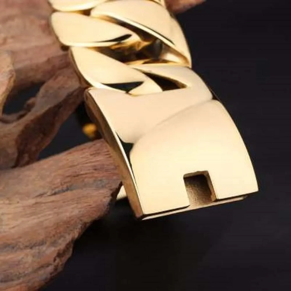 Bold Masculine Heavy Silver/18k Gold Plated 316L Stainless Steel Huge 31mm Wide Cuban Link Bracelet for Men