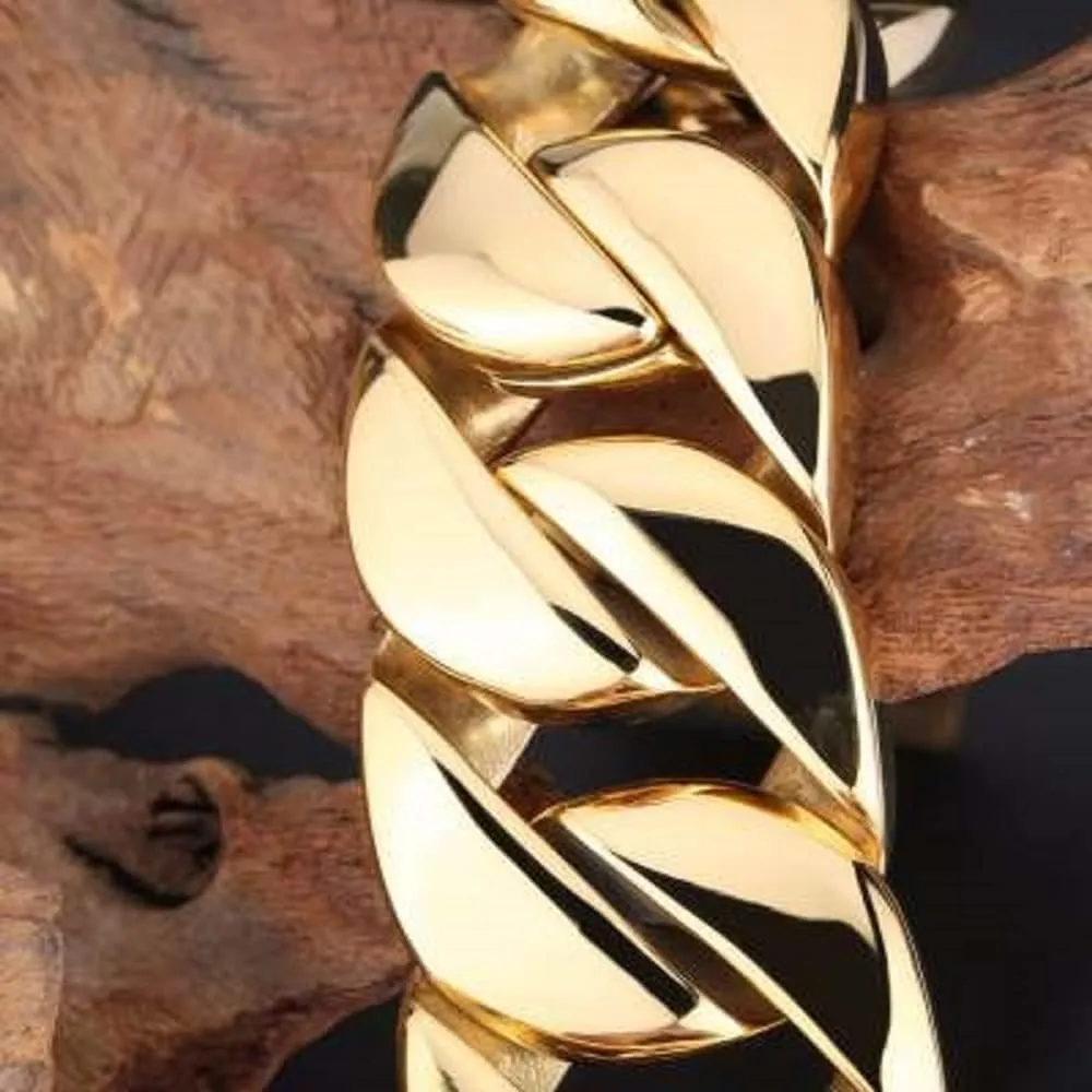 Bold Masculine Heavy Silver/18k Gold Plated 316L Stainless Steel Huge 31mm Wide Cuban Link Bracelet for Men